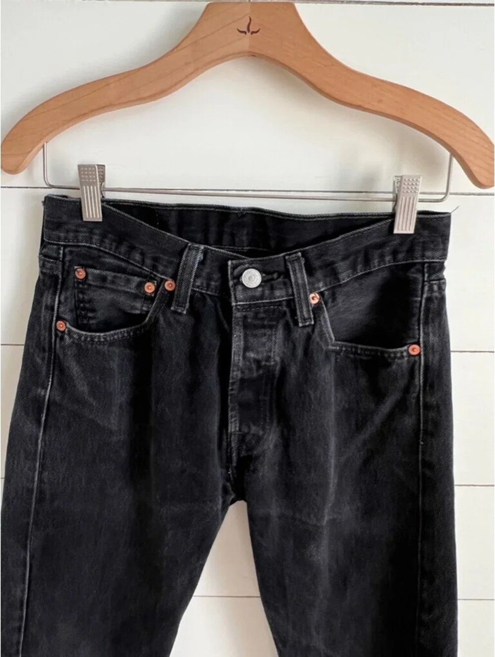 Levi's 501 Jeans W29 L32 Faded Black Classic Americana 90's Minimalist Grunge